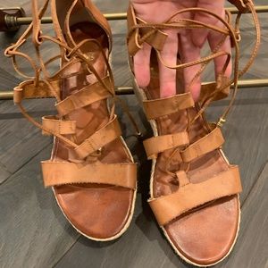 Brown Leather Wedge Sandals - Size 40